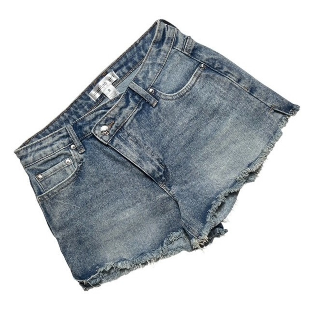 Madden Girl Junior Sz 9 High-Waisted Crossover Denim Frayed Hem Shorts-1808